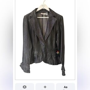 NWT Jeanology Black Long Sleeve One Button Denim Jacket Blazer Women's Size 16